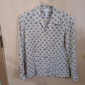 EVAN PICONE Shirt Women's 6 Button Up Long Sleeve blouse 100% SILK